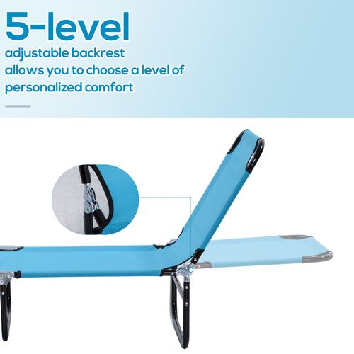 Outsunny Reclining Lawn Chaise Lounge Folding Chair Adjustable Backrest, Blue