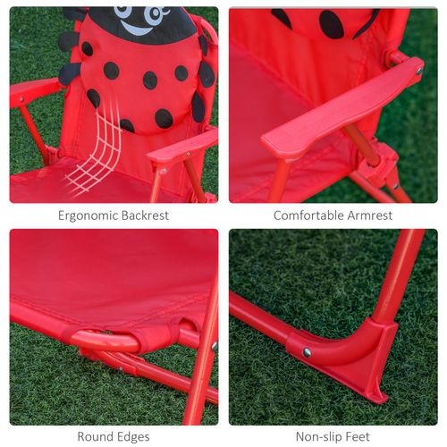 Kids Folding Outdoor Picnic Table and Chair Set Ladybug Pattern