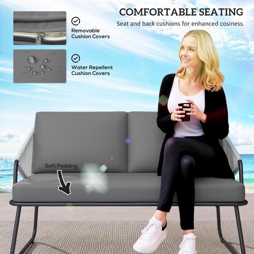 Outsunny 4 Piece Rattan Garden Furniture Set with Cushions, Grey