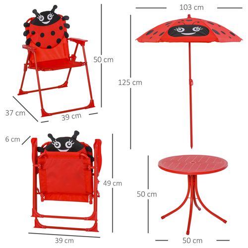 Kids Folding Outdoor Picnic Table and Chair Set Ladybug Pattern