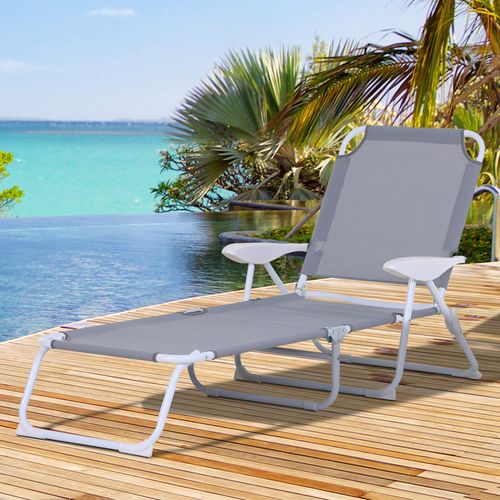 Outsunny Folding Sun Lounger Garden Reclining Lounge Chair 4-Level Backrest