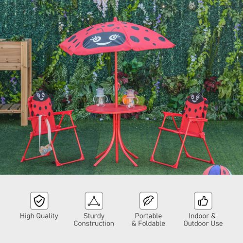 Kids Folding Outdoor Picnic Table and Chair Set Ladybug Pattern