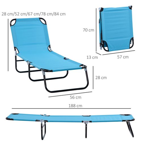 Outsunny Reclining Lawn Chaise Lounge Folding Chair Adjustable Backrest, Blue