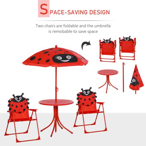 Kids Folding Outdoor Picnic Table and Chair Set Ladybug Pattern