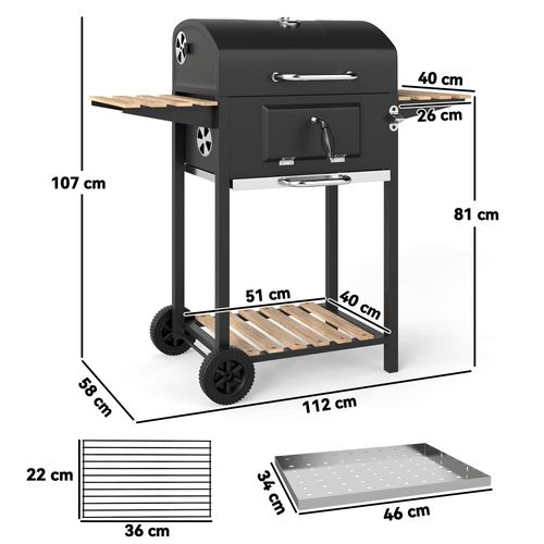 Outsunny Charcoal BBQ Grill with Warming Rack 3 Shelves Temperature Gauge