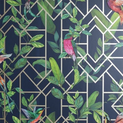 Wallpaper, Deco Tropical Navy/Gold sw12