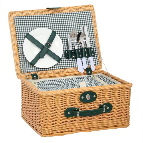 Outsunny Wicker Picnic Basket for 2 with Insulated Cooler Bag, Light Brown