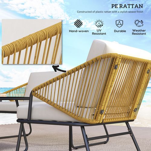 Outsunny 4 Piece Rattan Garden Furniture Set with Cushions, Cream White