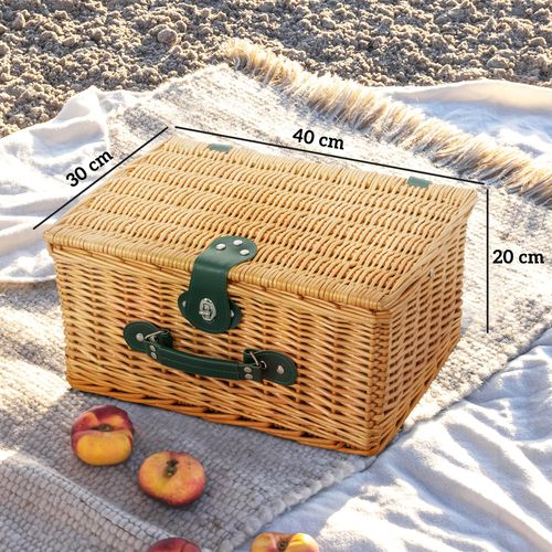 Outsunny Wicker Picnic Basket for 2 with Insulated Cooler Bag, Light Brown