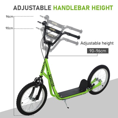 HOMCOM 90-96cm Kids Kick Scooter Adjustable Handlebar Inflatable Wheels Green