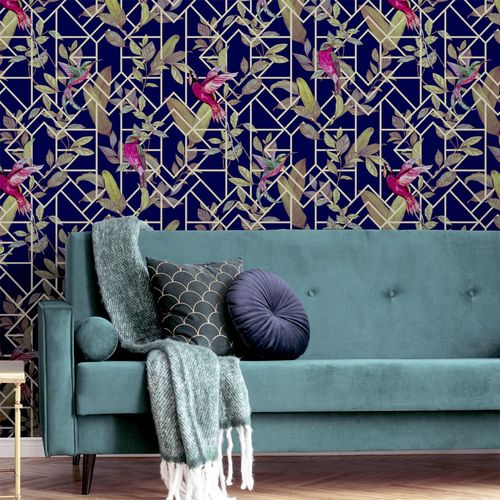 Wallpaper, Deco Tropical Navy/Gold sw12