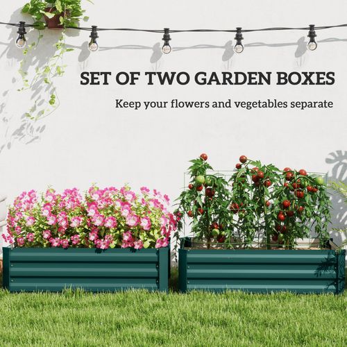 Outsunny Set of 2 Galvanised Raised Garden Bed, Green