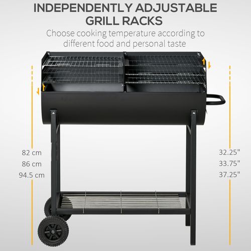 Outsunny Steel 2-Grill Charcoal BBQ with Wheels, Black