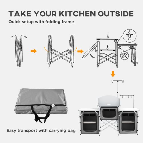 Outsunny Portable Folding Camping Kitchen with Windshield Light Stand Carry Bag