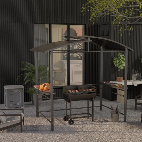 Outsunny Steel 2-Grill Charcoal BBQ with Wheels, Black