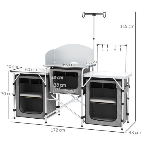 Outsunny Portable Folding Camping Kitchen with Windshield Light Stand Carry Bag