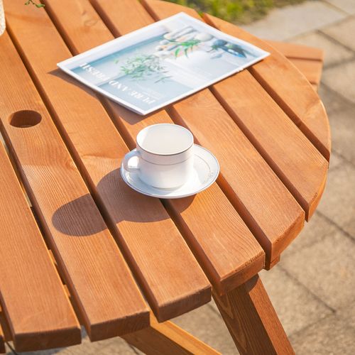 Outsunny Round Table W/3 Attached Benches-Fir Wood