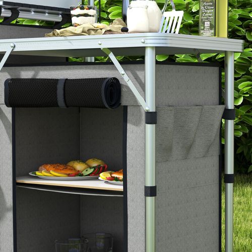 Outsunny Portable Folding Camping Kitchen with Windshield Light Stand Carry Bag