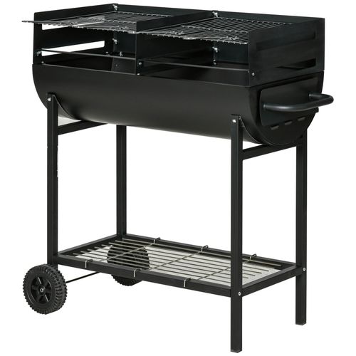 Outsunny Steel 2-Grill Charcoal BBQ with Wheels, Black