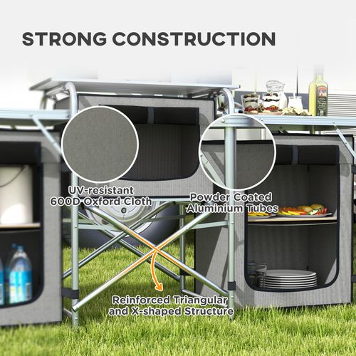 Outsunny Portable Folding Camping Kitchen with Windshield Light Stand Carry Bag