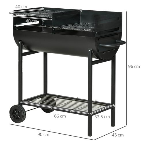 Outsunny Steel 2-Grill Charcoal BBQ with Wheels, Black