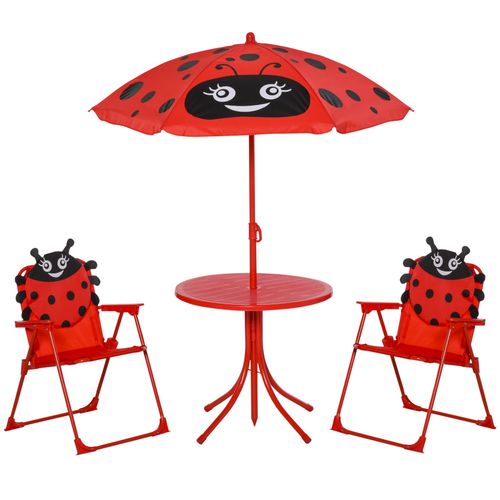 Kids Folding Outdoor Picnic Table and Chair Set Ladybug Pattern