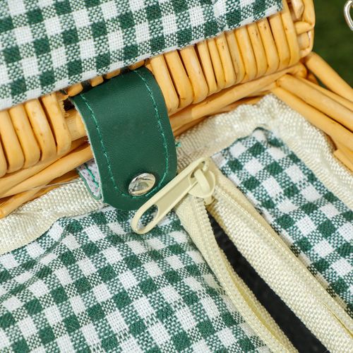 Outsunny Wicker Picnic Basket for 2 with Insulated Cooler Bag, Light Brown