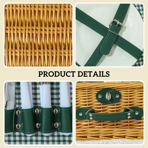 Outsunny Wicker Picnic Basket for 2 with Insulated Cooler Bag, Light Brown