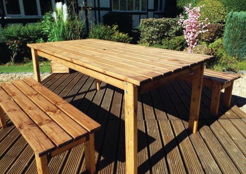 Charles Taylor solid wood outdoor six seater (2 bench) and dining table set