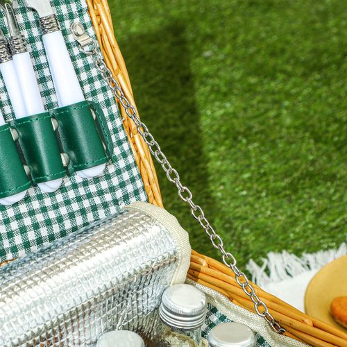 Outsunny Wicker Picnic Basket for 2 with Insulated Cooler Bag, Light Brown