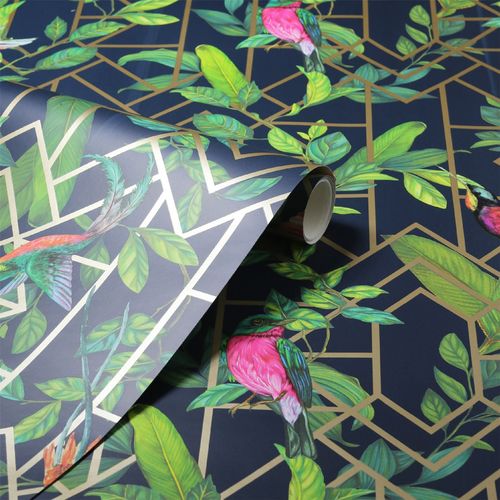 Wallpaper, Deco Tropical Navy/Gold sw12