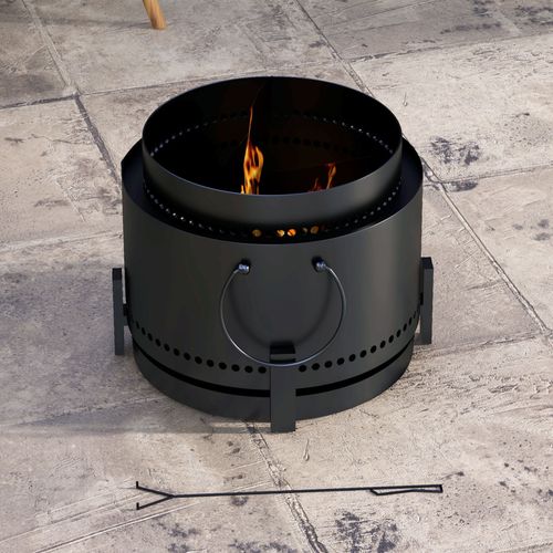 Outsunny 37cm Smokeless Wood Burning Firepit Metal Fire Pit, Black