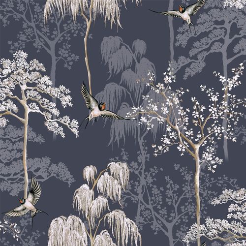 Wallpaper, Japanese Garden Blue sw12