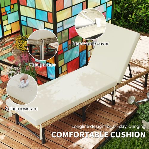 Outsunny Folding Rattan Sun Lounger with Adjustable Back, Cushion, Natural