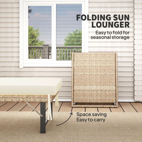 Outsunny Folding Rattan Sun Lounger with Adjustable Back, Cushion, Natural