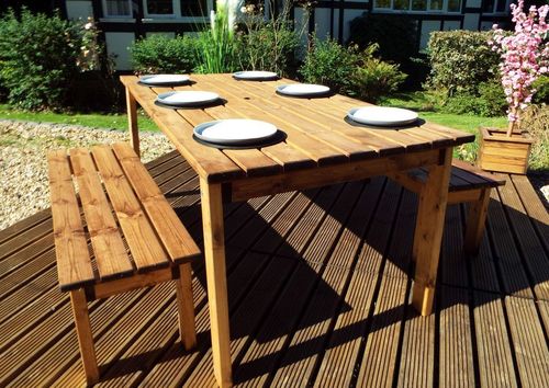 Charles Taylor solid wood outdoor six seater (2 bench) and dining table set