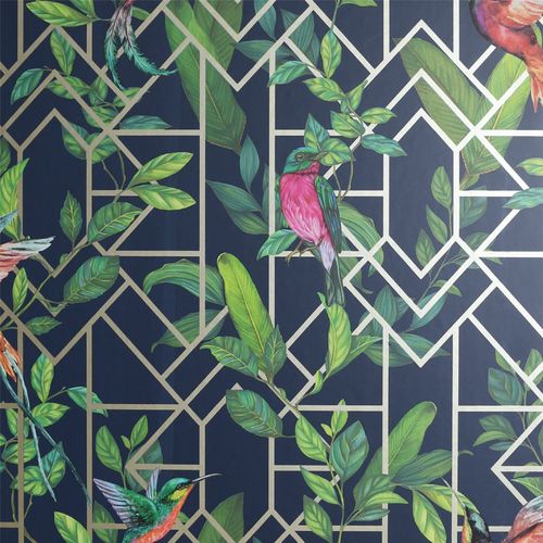 Wallpaper, Deco Tropical Navy/Gold sw12