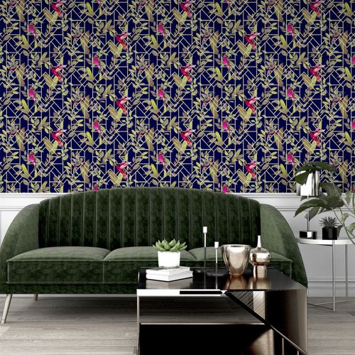 Wallpaper, Deco Tropical Navy/Gold sw12