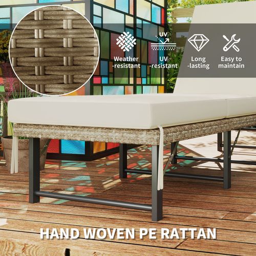 Outsunny Folding Rattan Sun Lounger with Adjustable Back, Cushion, Natural