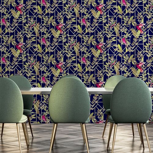 Wallpaper, Deco Tropical Navy/Gold sw12
