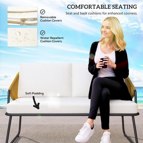 Outsunny 4 Piece Rattan Garden Furniture Set with Cushions, Cream White