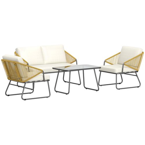 Outsunny 4 Piece Rattan Garden Furniture Set with Cushions, Cream White