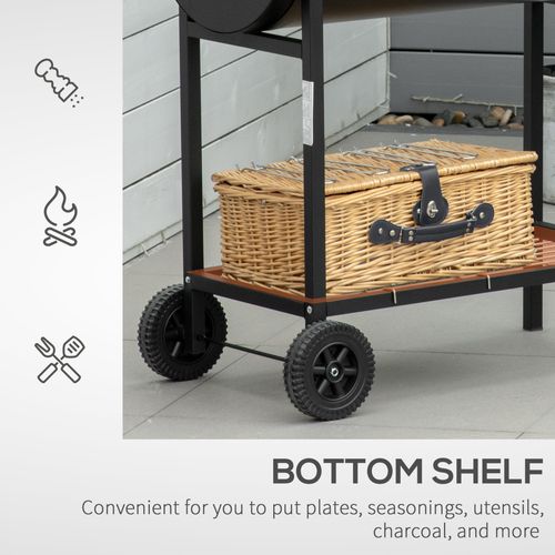 Outsunny Steel 2-Grill Charcoal BBQ with Wheels, Black