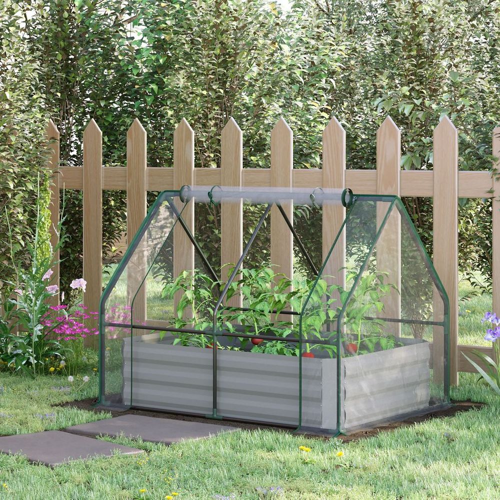 Steel Raised Garden Planter Box Kit with Greenhouse, for Dual Use, Clear