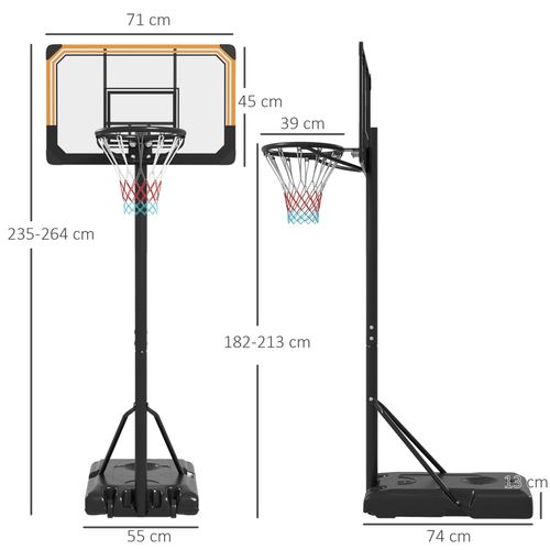 SPORTNOW Basketball Backboard Hoop Net Set System with Wheels, 182-213cm, Black