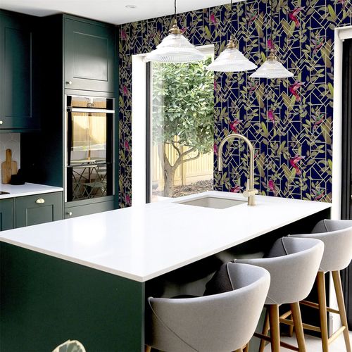 Wallpaper, Deco Tropical Navy/Gold sw12